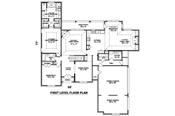 Floor Plan - Main Floor for Traditional House Plan #81-1205 - 4 bed, 3.5 bath