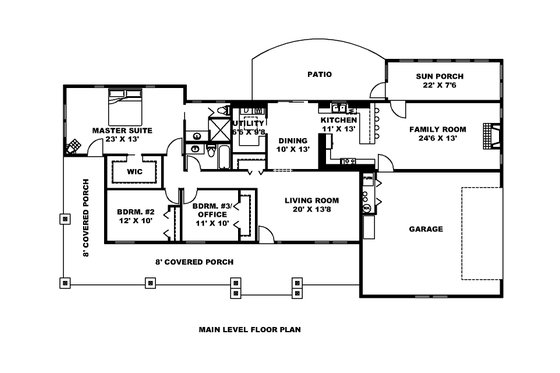 Floor Plan - Main Floor for Ranch House Plan #117-904 - 3 bed, 2 bath