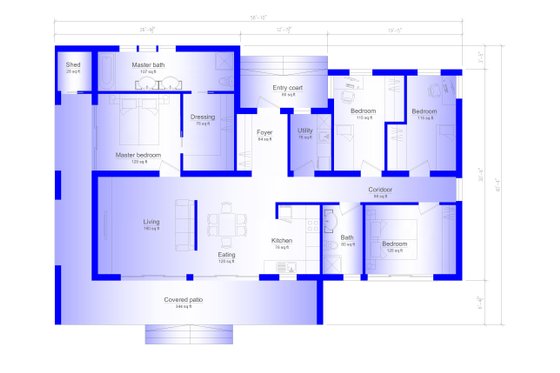 Floor Plan - Main Floor for Modern House Plan #549-3 - 4 bed, 2 bath