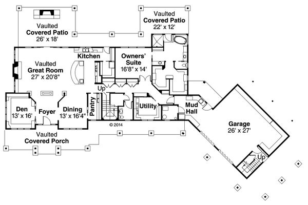 Home Plan - Craftsman style house plan, main level floor plan