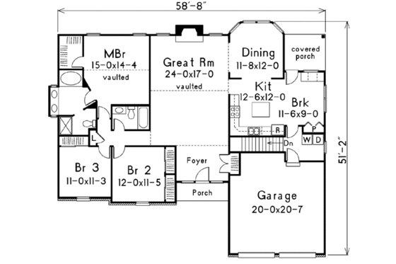 Floor Plan - Main Floor for Traditional House Plan #57-104 - 3 bed, 2 bath