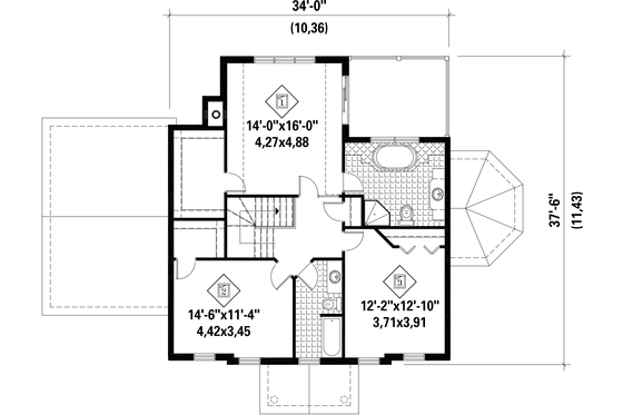 Floor Plan - Upper Floor for Colonial House Plan #25-4792 - 3 bed, 1 bath