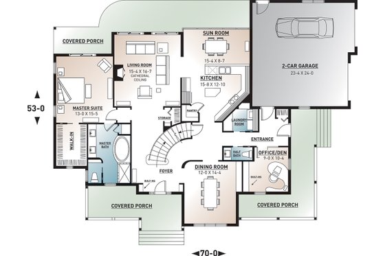Floor Plan - Main Floor for Traditional House Plan #23-329 - 4 bed, 3.5 bath