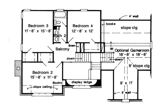 Floor Plan - Upper Floor for European House Plan #410-232 - 4 bed, 2.5 bath