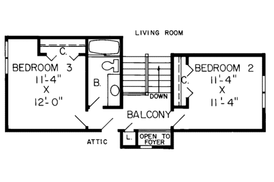 Floor Plan - Upper Floor for Traditional House Plan #312-270 - 3 bed, 2.5 bath