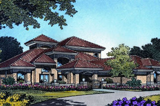 Exterior - Front Elevation for European House Plan #417-421 - 3 bed, 3.5 bath