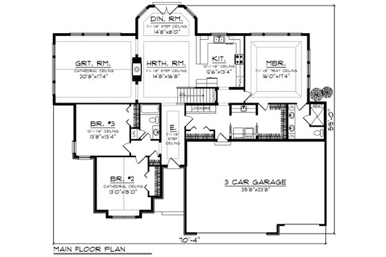 Floor Plan - Main Floor for Ranch House Plan #70-1217 - 3 bed, 2 bath