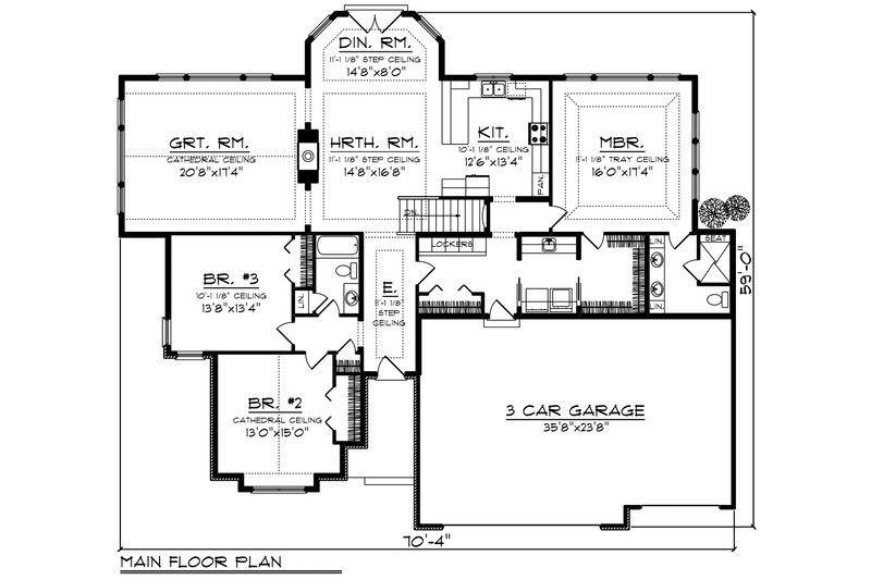 Architectural House Design - Floor Plan - Main Floor for Ranch House Plan #70-1217 - 3 bed, 2 bath