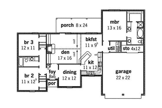 Floor Plan - Main Floor for European House Plan #16-247 - 3 bed, 2 bath