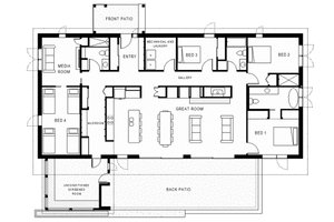 Floor Plan - Main Floor for Modern House Plan #497-37 - 4 bed, 3 bath
