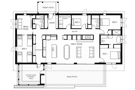 Floor Plan - Main Floor for Modern House Plan #497-37 - 4 bed, 3 bath