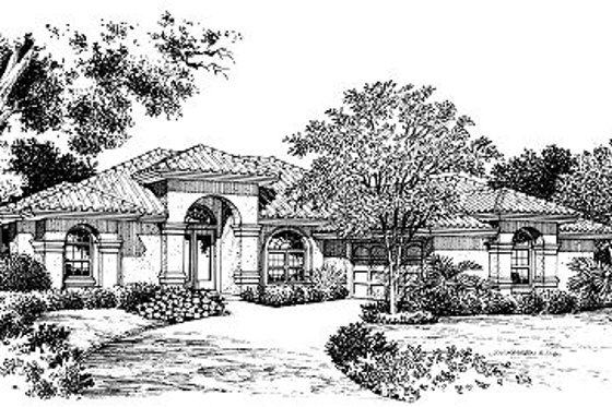 Exterior - Front Elevation for Mediterranean House Plan #417-158 - 3 bed, 2.5 bath