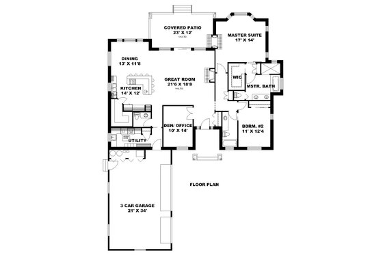 Floor Plan - Main Floor for Ranch House Plan #117-876 - 2 bed, 2.5 bath