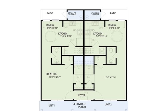 Floor Plan - Main Floor for Southern House Plan #17-2041 - 2 bed, 2.5 bath
