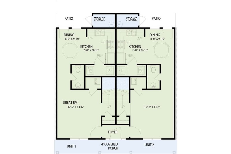 Home Plan - Floor Plan - Main Floor for Southern House Plan #17-2041 - 2 bed, 2.5 bath
