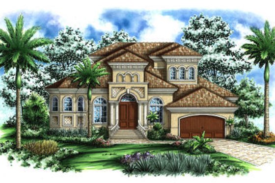 Exterior - Front Elevation for Mediterranean House Plan #27-380 - 5 bed, 4.5 bath