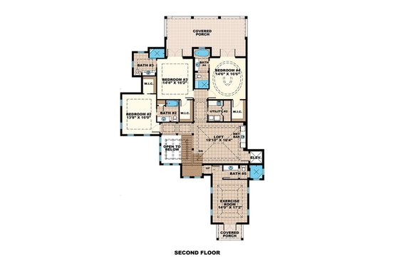 Floor Plan - Upper Floor for Beach House Plan #27-468 - 5 bed, 6.5 bath