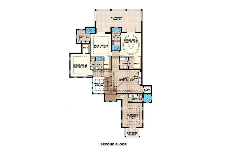 House Blueprint - Floor Plan - Upper Floor for Beach House Plan #27-468 - 5 bed, 6.5 bath