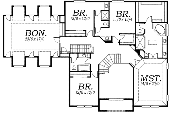 Floor Plan - Upper Floor for Mediterranean House Plan #130-141 - 4 bed, 3.5 bath