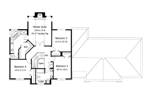 Floor Plan - Upper Floor for European House Plan #51-137 - 4 bed, 2.5 bath