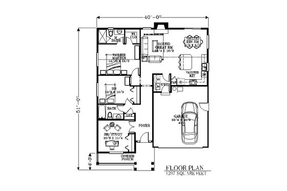 Floor Plan - Main Floor for Bungalow House Plan #53-432 - 3 bed, 2 bath