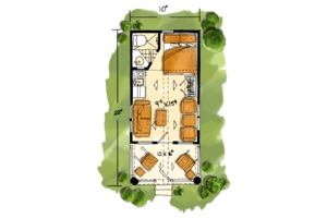 Floor Plan - Main Floor for Log House Plan #942-45 - 1 bed, 1 bath