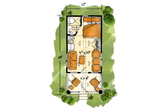 Floor Plan - Main Floor for Log House Plan #942-45 - 1 bed, 1 bath