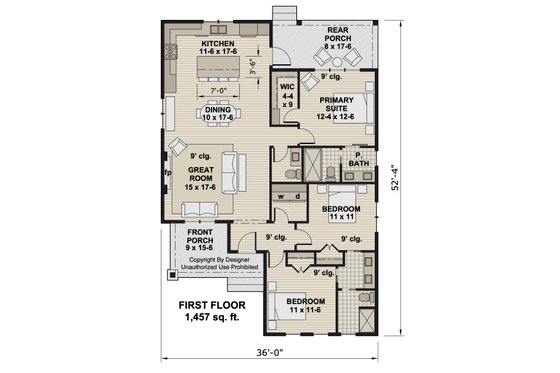 Floor Plan - Main Floor for Farmhouse House Plan #51-1390 - 3 bed, 2.5 bath