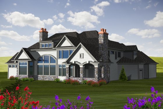 Exterior - Rear Elevation for European House Plan #70-1129 - 4 bed, 4.5 bath