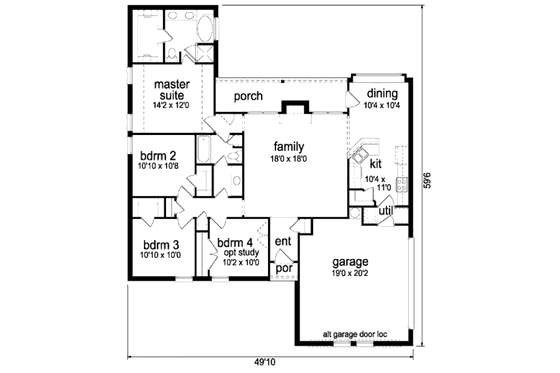 Floor Plan - Main Floor for European House Plan #84-330 - 4 bed, 2 bath