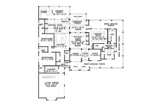 Floor Plan - Main Floor for Farmhouse House Plan #54-543 - 3 bed, 3.5 bath