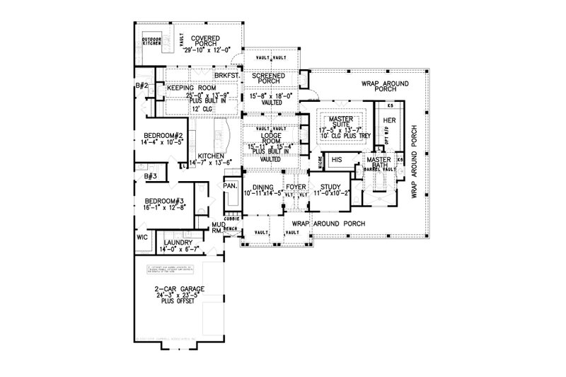 Architectural House Design - Floor Plan - Main Floor for Farmhouse House Plan #54-543 - 3 bed, 3.5 bath