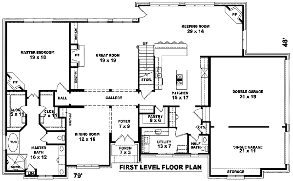 Floor Plan - Main Floor for European House Plan #81-1260 - 4 bed, 3.5 bath