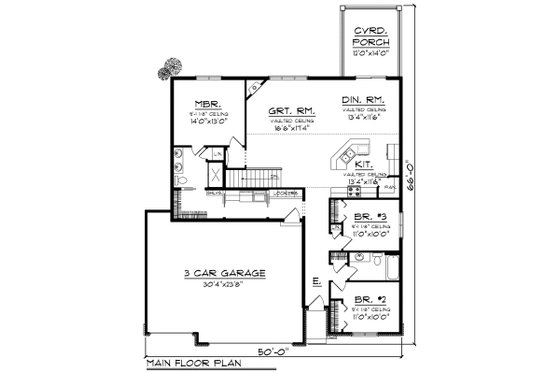 Floor Plan - Main Floor for Ranch House Plan #70-1162 - 3 bed, 2 bath