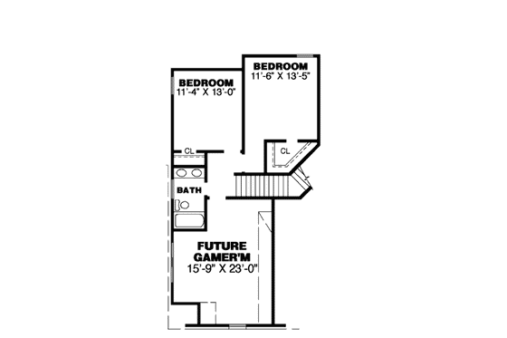 Floor Plan - Upper Floor for European House Plan #34-218 - 4 bed, 3 bath