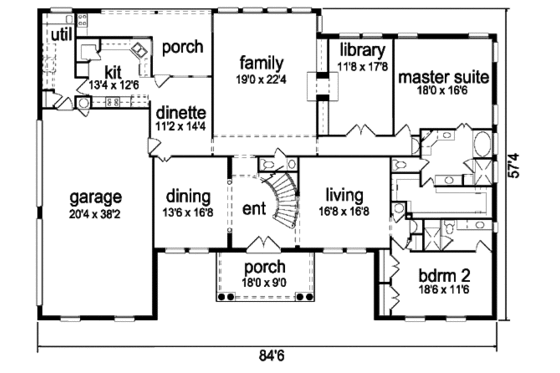Floor Plan - Main Floor for Colonial House Plan #84-433 - 6 bed, 4.5 bath