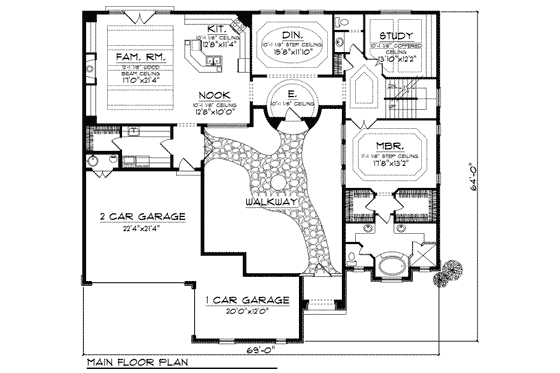 Floor Plan - Main Floor for European House Plan #70-717 - 4 bed, 3.5 bath