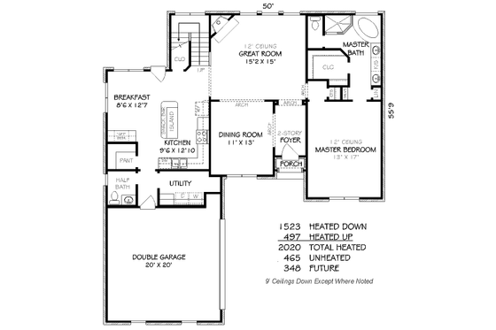 Floor Plan - Main Floor for European House Plan #424-106 - 3 bed, 2.5 bath