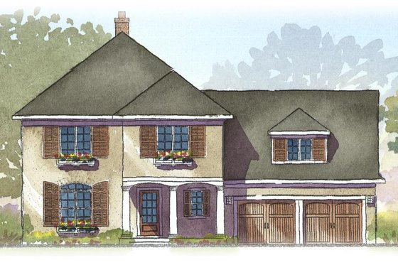 Exterior - Front Elevation for European House Plan #901-48 - 4 bed, 3.5 bath