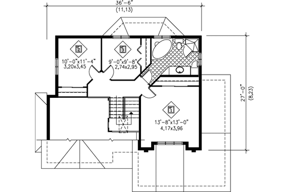 Floor Plan - Upper Floor for European House Plan #25-2291 - 3 bed, 2 bath