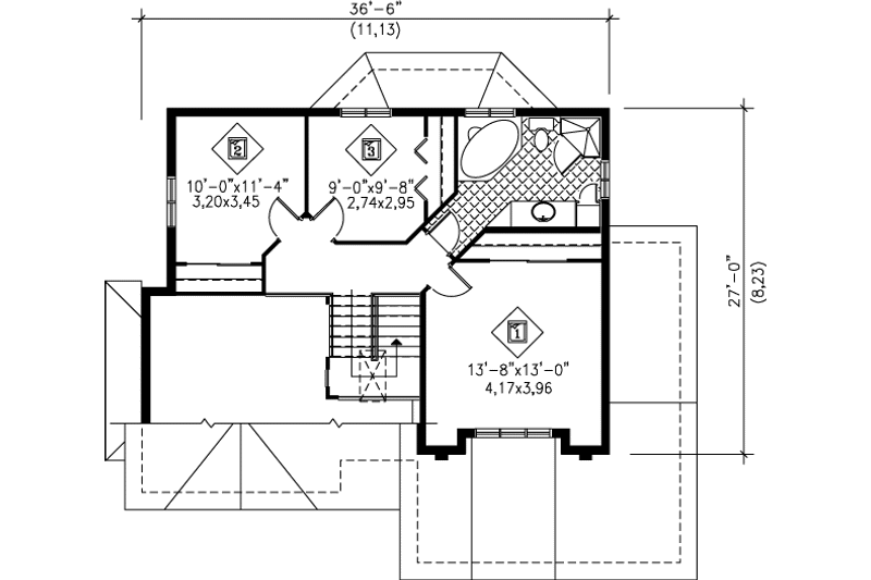Home Plan - Floor Plan - Upper Floor for European House Plan #25-2291 - 3 bed, 2 bath