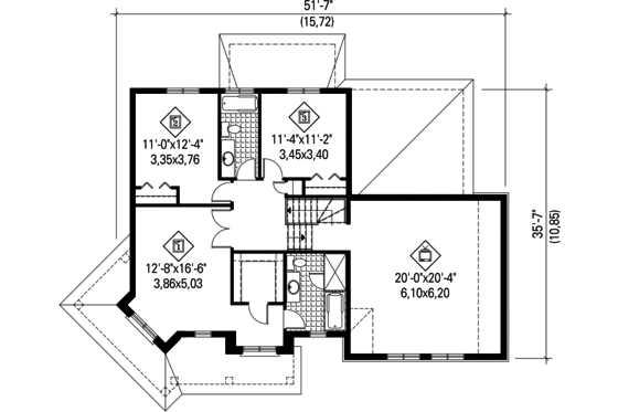 Floor Plan - Upper Floor for Traditional House Plan #25-4344 - 3 bed, 2 bath