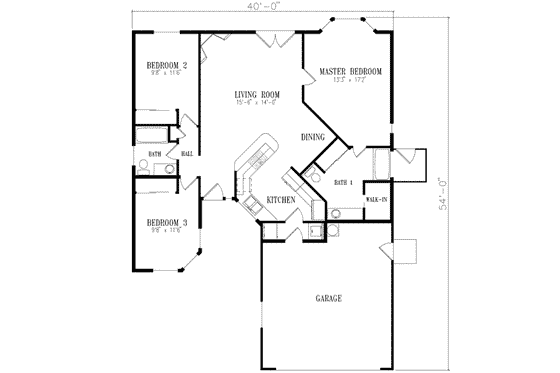 Floor Plan - Main Floor for Adobe / Southwestern House Plan #1-218 - 3 bed, 1 bath