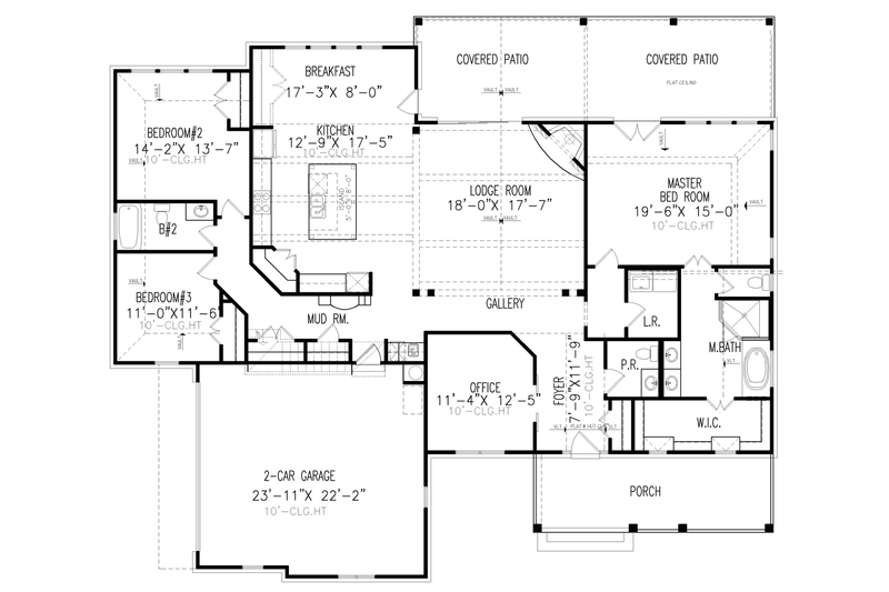 House Design - Floor Plan - Main Floor 1 for Ranch House Plan #54-565 - 3 bed, 2.5 bath