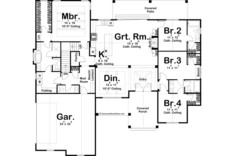 House Plan Design - Floor Plan - Main Floor for Farmhouse House Plan #455-247 - 4 bed, 3.5 bath