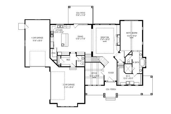 Floor Plan - Main Floor for Craftsman House Plan #920-105 - 3 bed, 3.5 bath
