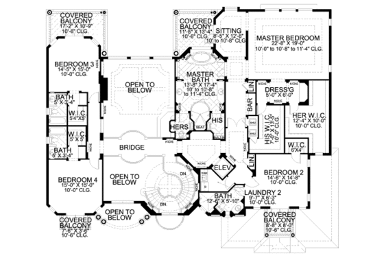 Floor Plan - Upper Floor for Mediterranean House Plan #420-192 - 5 bed, 7.5 bath