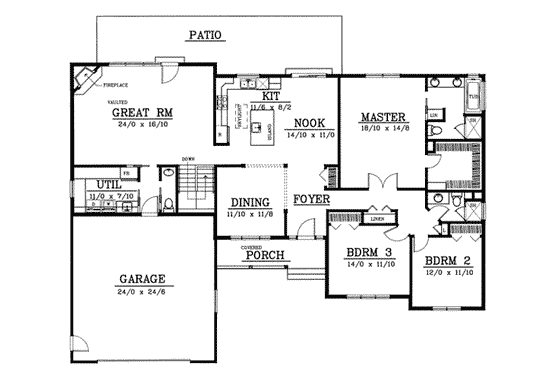 Floor Plan - Main Floor for Traditional House Plan #100-103 - 3 bed, 2.5 bath
