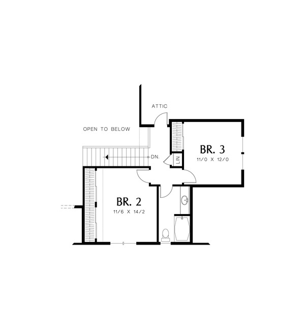 Architectural House Design - Upper Level Floor Plan - 2100 square foot Craftsman home