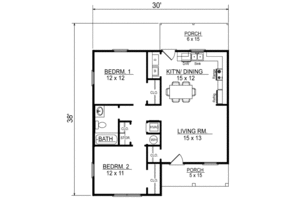 Floor Plan - Main Floor for Cottage House Plan #14-239 - 2 bed, 1 bath